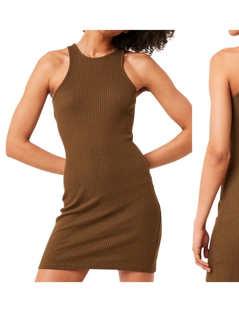 Olive Ribbed Tank Mini Dress